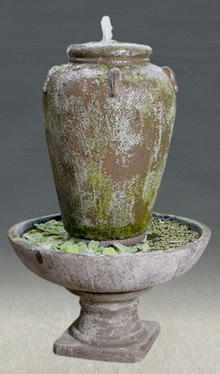 Ocean Rock water features made from combination of bowl, pedestal and urn